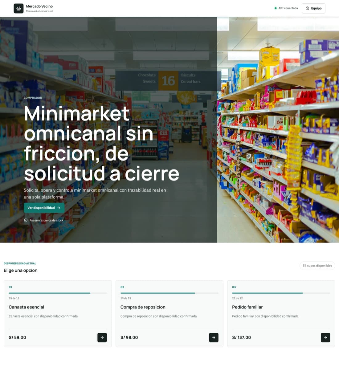 Portal cliente de la plantilla de minimarket